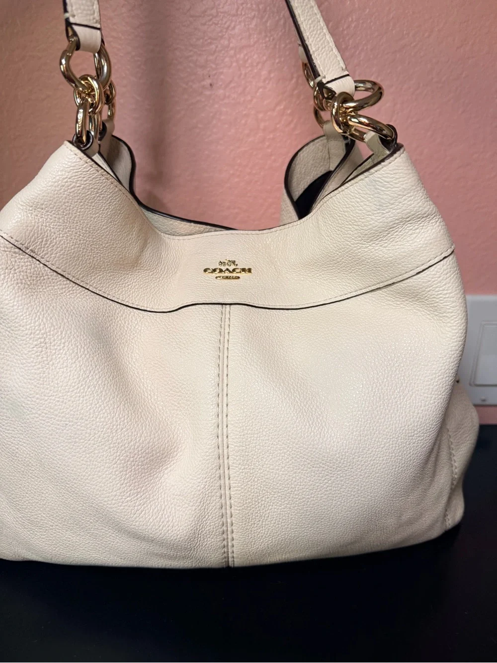 Coach Lexy Pebbled Leather Shoulder Bag in Chalk White
